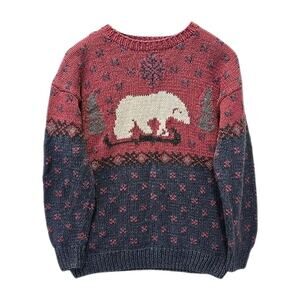 Vtg Paris Sports Club Hand-Knit Fair Isle Polar Bear Sweater Sz M Cottagecore